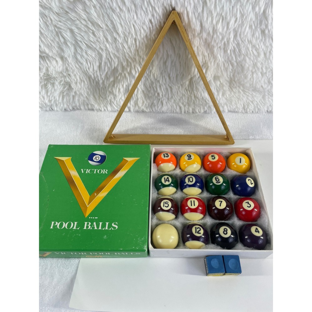 Victor Pool Balls Set GMI 1.5‎ Inch Billiard Balls Wooden Triangle Chalk Boxed